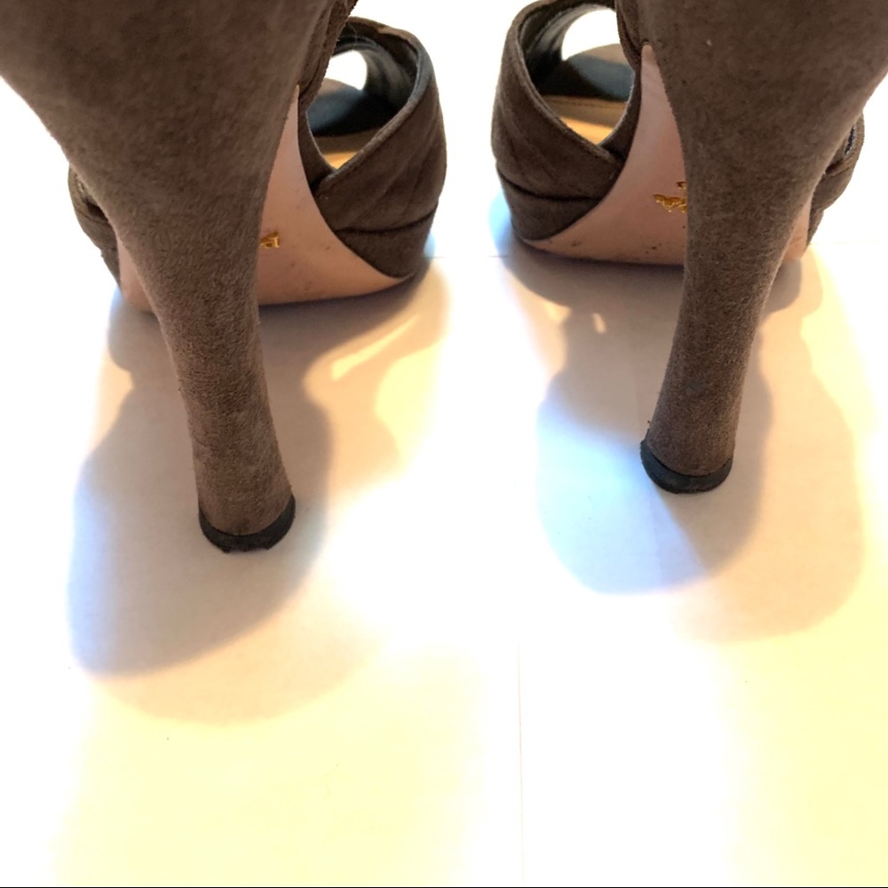 Prada Suede Grey Brown High Peep Heel 37 7 - Picture 4 of 14
